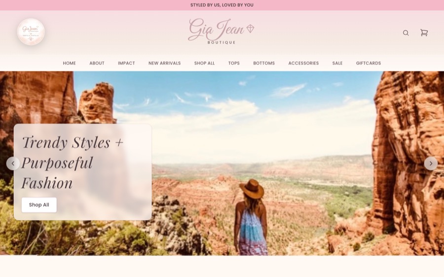 GiaJean Boutique homepage screenshot