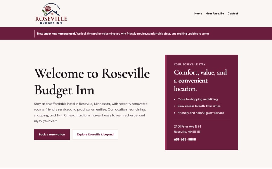 Roseville Budget Inn homepage screenshot